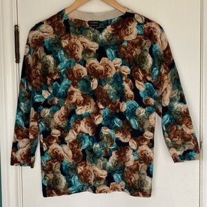 𝅺talbots 100% Merino Wool Floral Print Sweater Womens Medium Good Condition